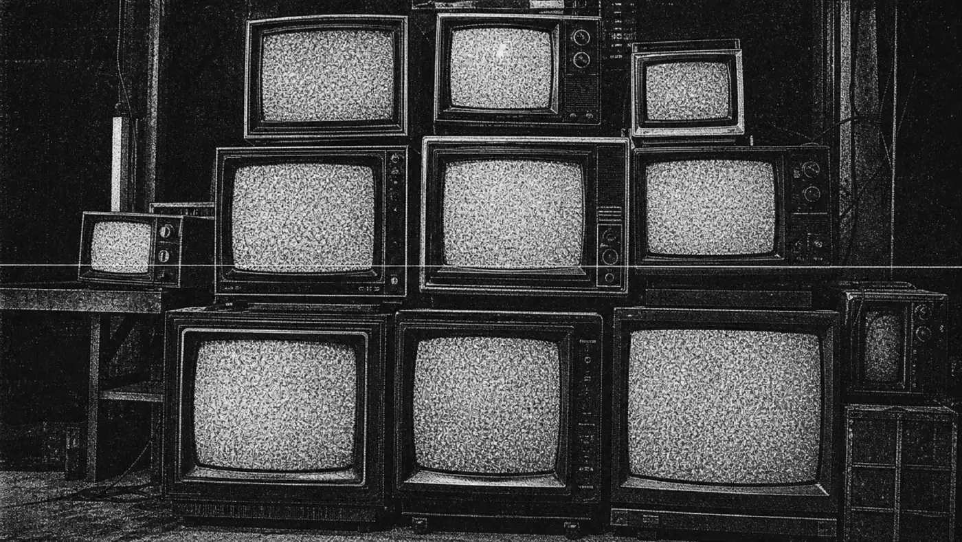 A stack of vintage television sets